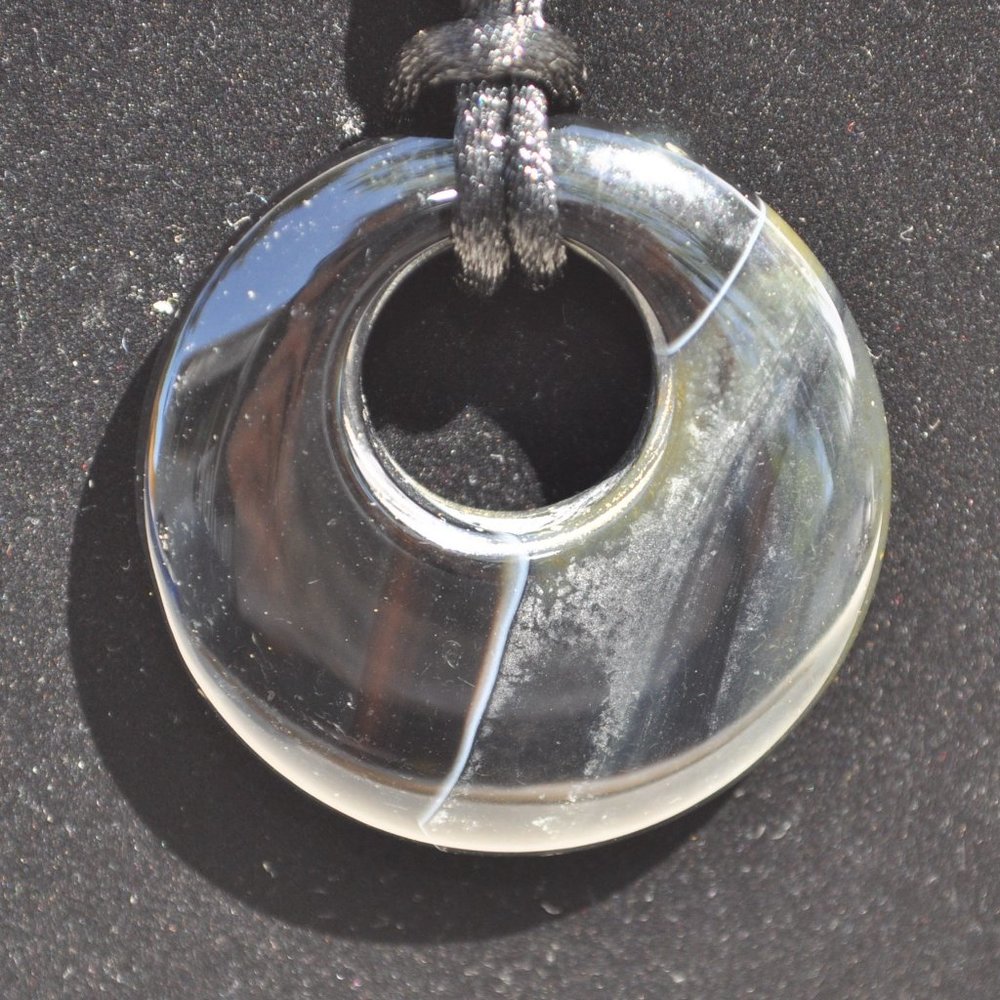 polished natural striped agate pendant on black satin cord necklace (2160)